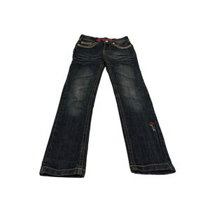 Coogi Jeans Girls Size 5 Blue Dark Wash Straight Leg Rainbow Embroidered Denim